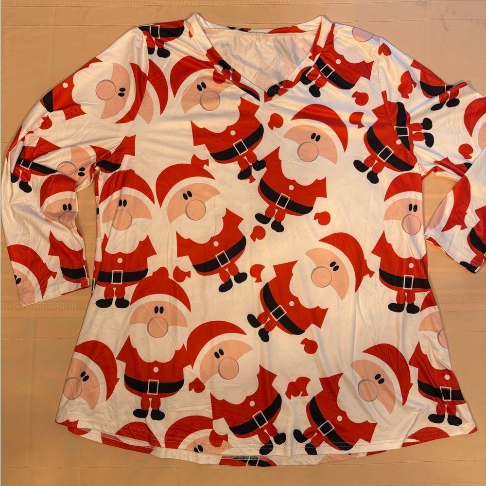 Feryshe Vibrant Red and White Santa Claus Graphic Top